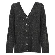 Pinko Grå V-ringad Cardigan med Strass Gray, Dam