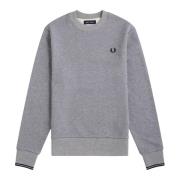 Fred Perry Bomull crewneck sweatshirt med ribbade muddar Gray, Herr