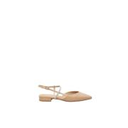 Peserico Platta läder slingback pumps med Punto Luce Brown, Dam