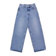 Amish Hög midja rak passform denim jeans Blue, Dam