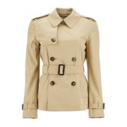 Burberry Klassisk Kort Trenchcoat med Bälte Beige, Dam