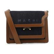 Marni Mini Trunk Crossbody Väska i Läder och Denim Multicolor, Dam