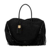 Salvatore Ferragamo Raffia och Läder Shoppingväska Black, Dam