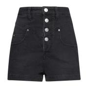 Isabel Marant Étoile Högmidjade denim shorts med logotyp Black, Dam