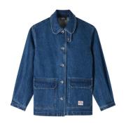 A.p.c. Långärmad bomullsskjorta med logofickor Blue, Dam