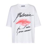 Balmain Kiss Print Script Logo T-Shirt White, Dam