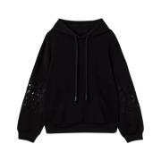 Twinset Hoodie med Macrame Detalj Black, Dam