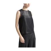 Peserico Laminerad georgette rund hals topp Black, Dam