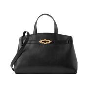 Mulberry Svart Blankt Läder Tote med Pimlico Lås Black, Dam