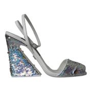 Dolce & Gabbana Vit Silver Paljett Remsandal Multicolor, Dam