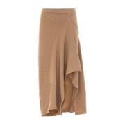 Akep Elegant Asymmetrisk Ribbstickad Kjol Brown, Dam