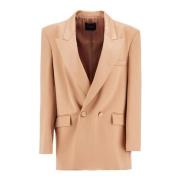 Andamane Satin Dubbelknäppt Blazer med Peak Revers Beige, Dam