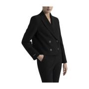 Peserico Viskos och bomulls dubbelknäppt crop blazer Black, Dam