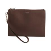 Serapian Läder Dragkedja handled Pouch Väska Brown, Dam