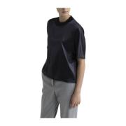 Peserico Sidensatin T-shirt med rund hals Blue, Dam