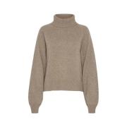 Gestuz Beige Melange Kort Ull Pullover Stickad Beige, Dam