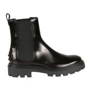 Tod's Svart läder ankel boot gummisula Black, Dam