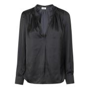 Zadig & Voltaire Svart Satin Koreansk Krage Skjorta Black, Dam