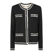 Tory Burch Kräm Lana Cardigan med Marin Detaljer Black, Dam