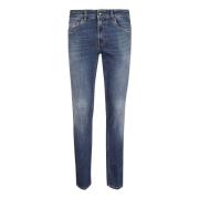 Fay Stretch denim blå jeans med läder patch Blue, Herr