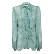 Alberta Ferretti Grön chiffongblus med volanger Green, Dam