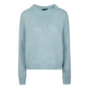 Roberto Collina Alpaca Camel Sweater Ribbed Collar Blue, Dam