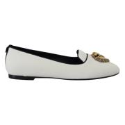 Dolce & Gabbana Elegant Loafers med Gyllene Hjärt Detalj White, Dam