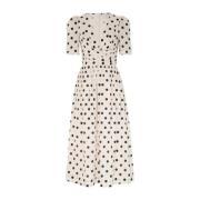 Zimmermann Polka Dot Midi Klänning med Plunge Halsringning White, Dam