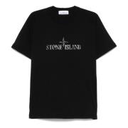 Stone Island Svart Crew Neck T-shirt med Front Print Black, Herr