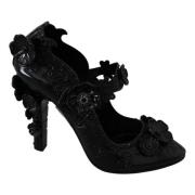 Dolce & Gabbana Svarta Blommiga Kristall Cinderella Klackar Black, Dam