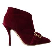 Dolce & Gabbana Burgundy Velvet Ankelboots med Dragkedja Red, Dam