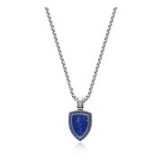 Nialaya Silver Necklace with Blue Lapis Shield Pendant Gray, Herr