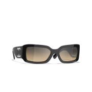 Chanel Gradient Grey Polarized Solglasögon - Ikonisk Stil Black, Unise...