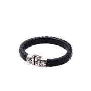 Nialaya Men's Black Leather Bracelet With Silver Gray, Herr