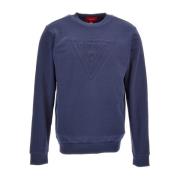 Guess Logotyp Bomullssweatshirt - Blå Rund Hals Blue, Herr