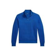 Polo Ralph Lauren Honungskaka Stickad Halvzip Bomullströja Blue, Herr