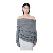 Entire Studios Off-Shoulder Draperad Långärmad Topp Gray, Dam