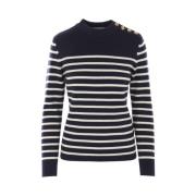 Chloé Randig Ull Cashmere Pullover Tröja Blue, Dam