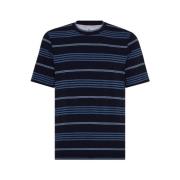 Brunello Cucinelli Marinblå Randig Bomull T-shirt Blue, Herr