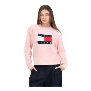 Tommy Jeans Rosa tröja med flaggdetalj Pink, Dam