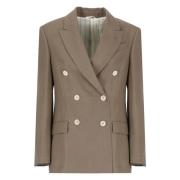 Brunello Cucinelli Brun Linneblandad Dubbelknäppt Blazer Brown, Dam