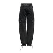 Only Svart Baggy Bomulls Jeans Kvinnor Black, Dam