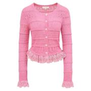 Loveshackfancy Broderad Spets Crop Cardigan - Petunia Pink, Dam