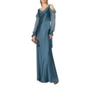 Alberta Ferretti Lång satin chiffongklänning Green, Dam