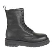 Woolrich Svart hammrad läder ankelboot Black, Dam