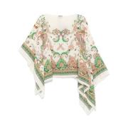 Etro Beige Asymmetrisk Båthals Cape Multicolor, Dam