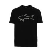 Paul & Shark Svart Hajtryck Crew Neck T-shirt Black, Herr