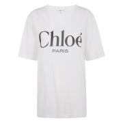 Chloé Vit Tryckt T-shirt White, Dam