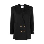 Patou Svart Ull Logo Jacka Knapp-Front Black, Dam