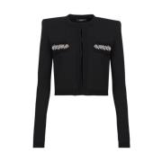 Balmain Svart Kristalldekorerad Stickad Tröja Black, Dam